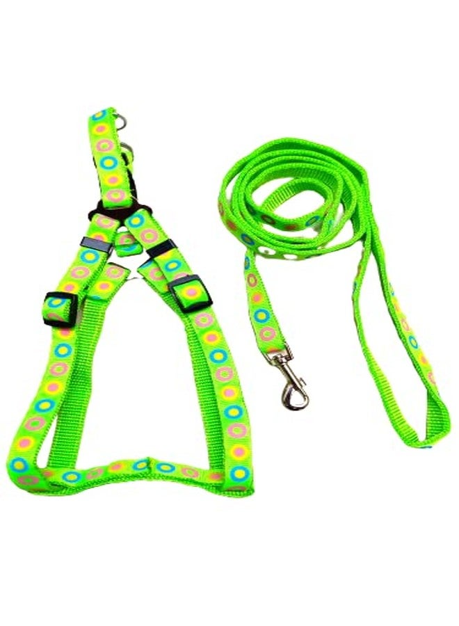 Pet Believe Adjustable Soft Nylon Dog Printed Harness & Leash Set for Puppies, Cats & Kitten - 15mm (Green) - Image 1